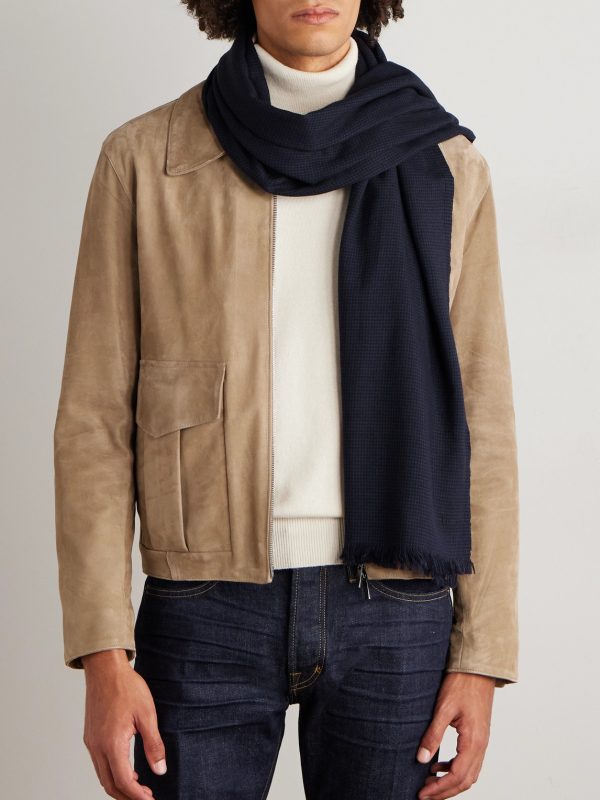 Frayed Puppytooth Wool Scarf - OU Frayed Puppytooth Wool Scarf - OU