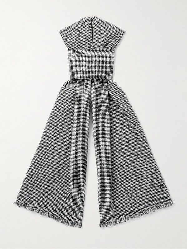Frayed Puppytooth Wool Scarf