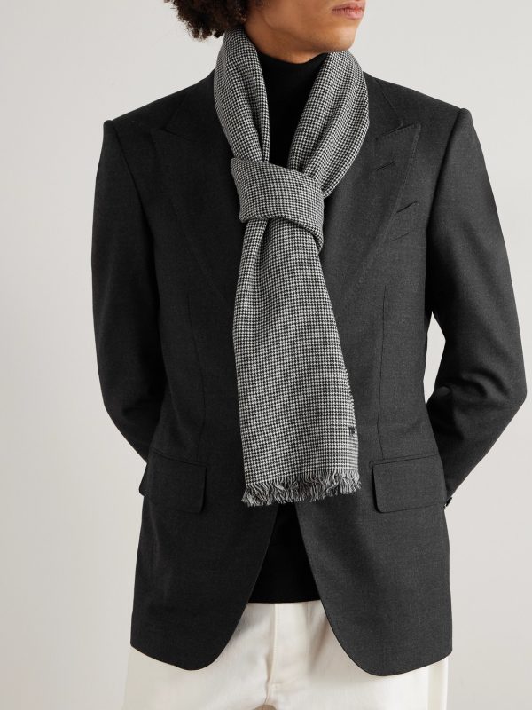 Frayed Puppytooth Wool Scarf - OU