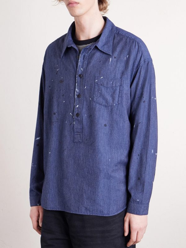 Paint-Splattered Cotton and Silk-Blend Chambray Shirt - FR
