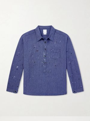 Paint-Splattered Cotton and Silk-Blend Chambray Shirt Paint-Splattered Cotton and Silk-Blend Chambray Shirt