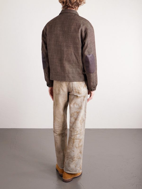 Strato Leather-Trimmed Linen and Wool-Blend Twill Jacket - BK Strato Leather-Trimmed Linen and Wool-Blend Twill Jacket - BK