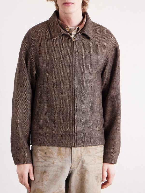 Strato Leather-Trimmed Linen and Wool-Blend Twill Jacket - FR Strato Leather-Trimmed Linen and Wool-Blend Twill Jacket - FR