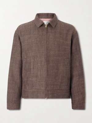 Strato Leather-Trimmed Linen and Wool-Blend Twill Jacket Strato Leather-Trimmed Linen and Wool-Blend Twill Jacket