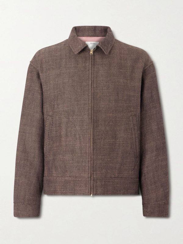 Strato Leather-Trimmed Linen and Wool-Blend Twill Jacket Strato Leather-Trimmed Linen and Wool-Blend Twill Jacket