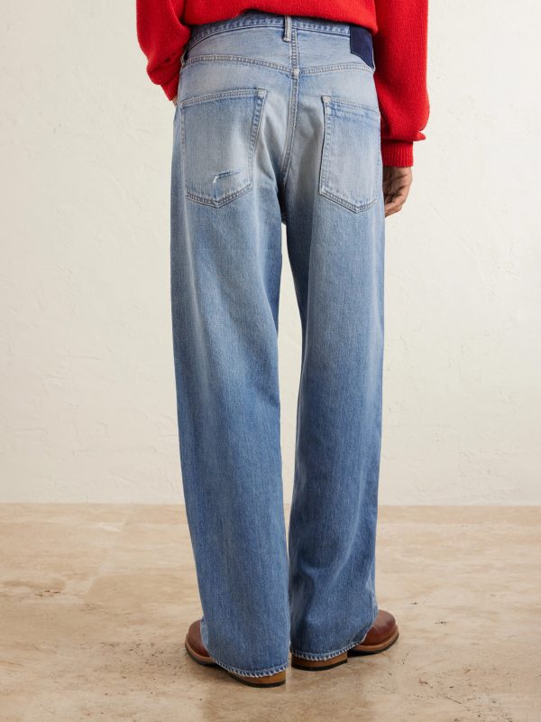 Social Sculpture 01 Wide-Leg Distressed Selvedge Jeans - BK