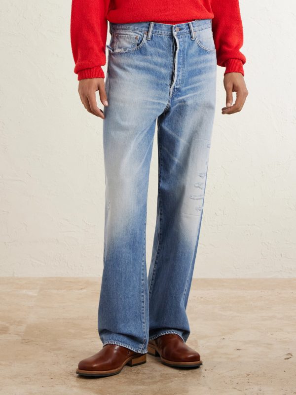 Social Sculpture 01 Wide-Leg Distressed Selvedge Jeans - FR