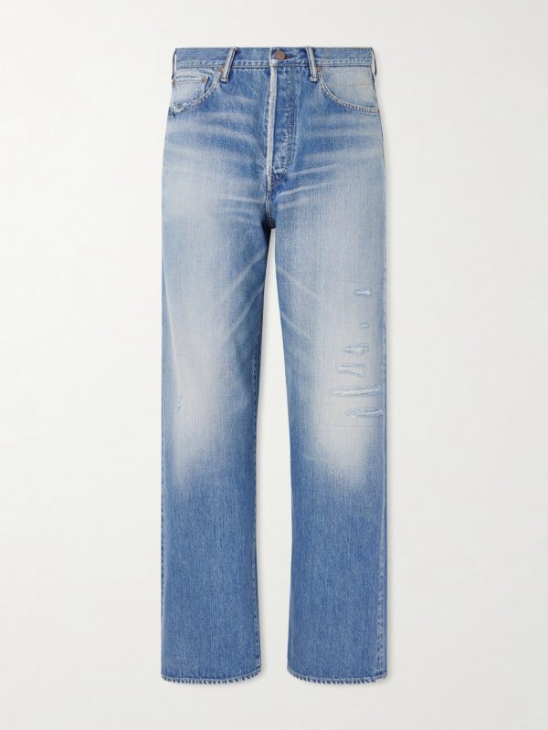 Social Sculpture 01 Wide-Leg Distressed Selvedge Jeans