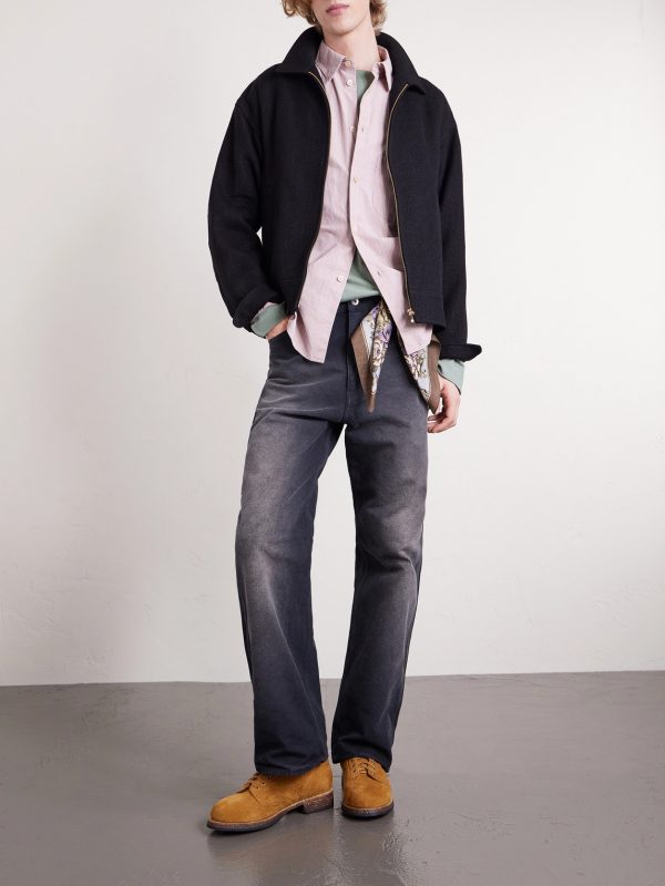 Strato Leather-Trimmed Linen and Wool-Blend Twill Jacket - OU Strato Leather-Trimmed Linen and Wool-Blend Twill Jacket - OU