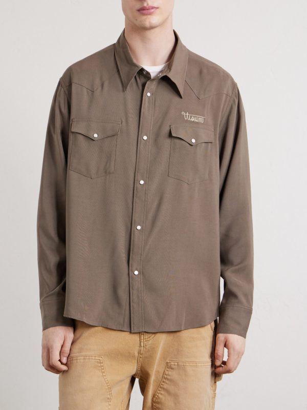 Four Corners Logo-Embroidered Canvas Western Shirt - FR Four Corners Logo-Embroidered Canvas Western Shirt - FR