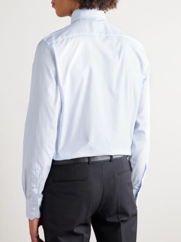 Cutaway-Collar Checked Cotton-Poplin Shirt - BK