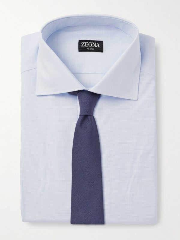 Cutaway-Collar Checked Cotton-Poplin Shirt - E1