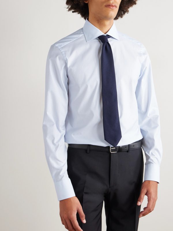 Cutaway-Collar Checked Cotton-Poplin Shirt - FR