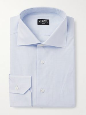 Cutaway-Collar Checked Cotton-Poplin Shirt