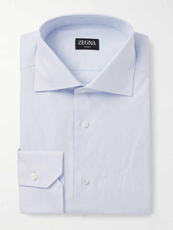 Cutaway-Collar Checked Cotton-Poplin Shirt
