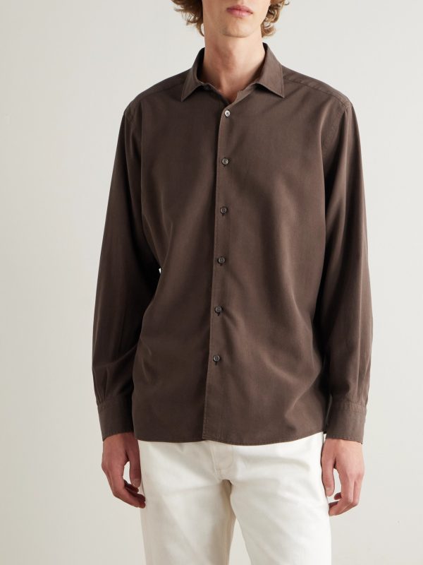 Spread-Collar Mulberry Silk Shirt - FR