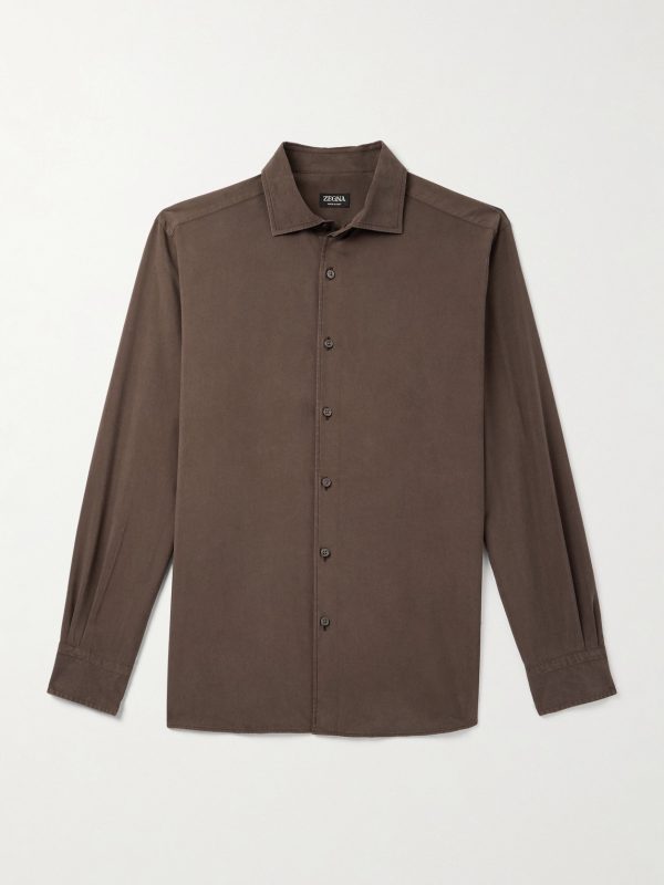 Spread-Collar Mulberry Silk Shirt