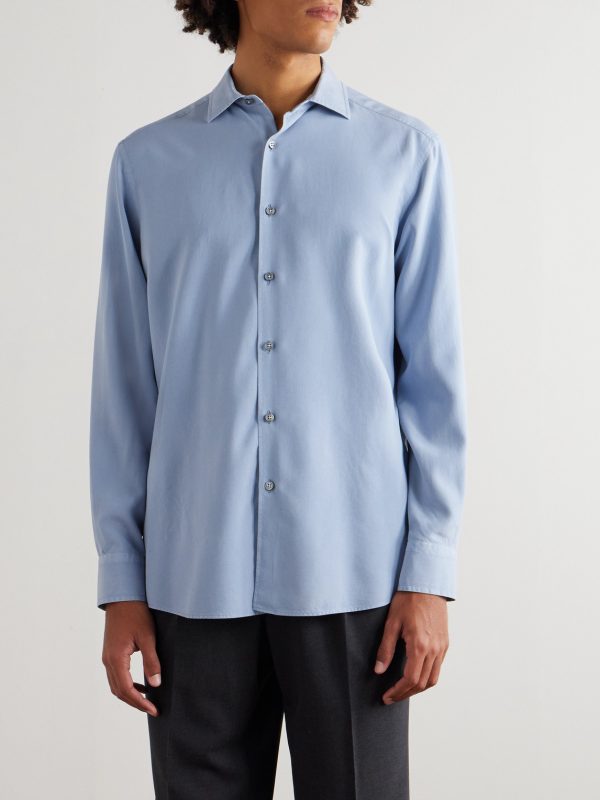Spread-Collar Mulberry Silk Shirt - FR