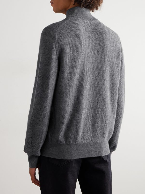 Leather-Trimmed Oasi Cashmere Half-Zip Sweater - BK Leather-Trimmed Oasi Cashmere Half-Zip Sweater - BK