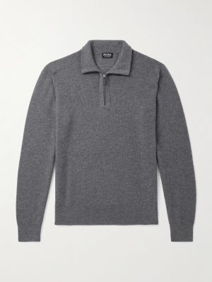 Leather-Trimmed Oasi Cashmere Half-Zip Sweater Leather-Trimmed Oasi Cashmere Half-Zip Sweater