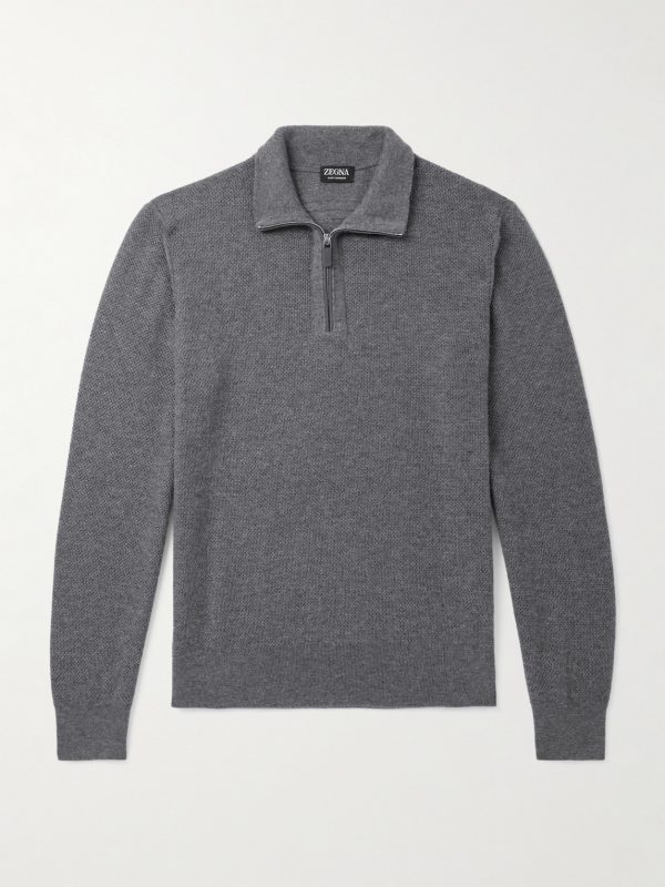 Leather-Trimmed Oasi Cashmere Half-Zip Sweater Leather-Trimmed Oasi Cashmere Half-Zip Sweater