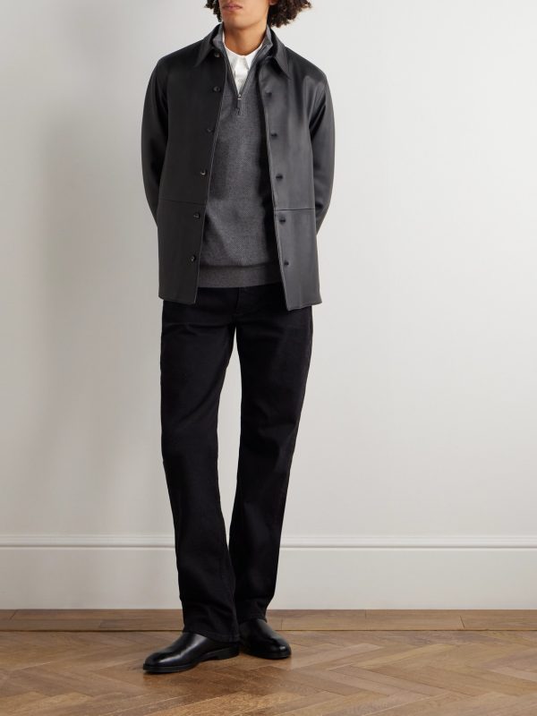 Leather-Trimmed Oasi Cashmere Half-Zip Sweater - OU Leather-Trimmed Oasi Cashmere Half-Zip Sweater - OU