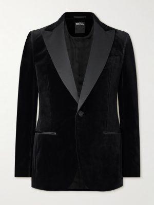 Satin-Trimmed Cotton-Velvet Tuxedo Jacket