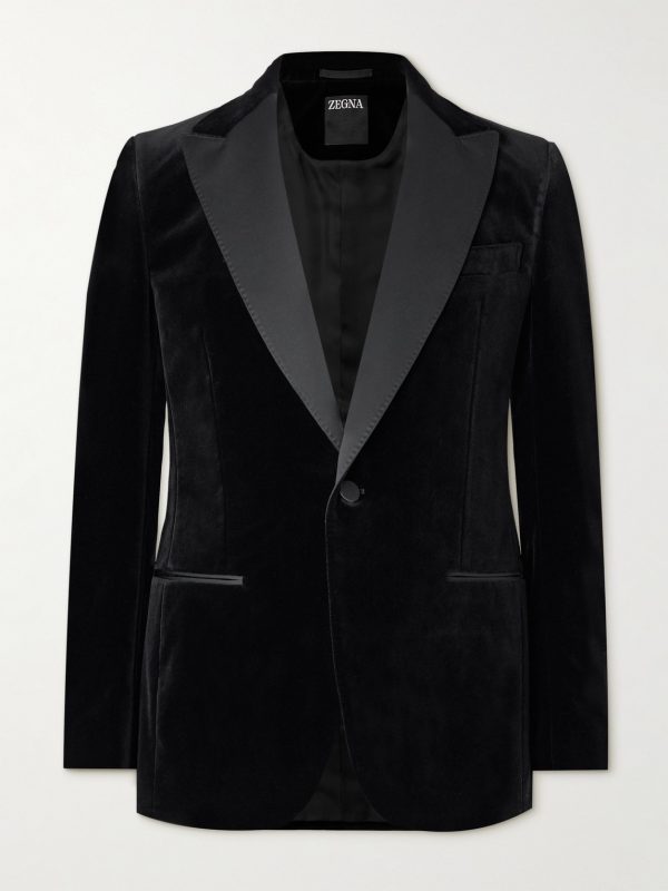 Satin-Trimmed Cotton-Velvet Tuxedo Jacket