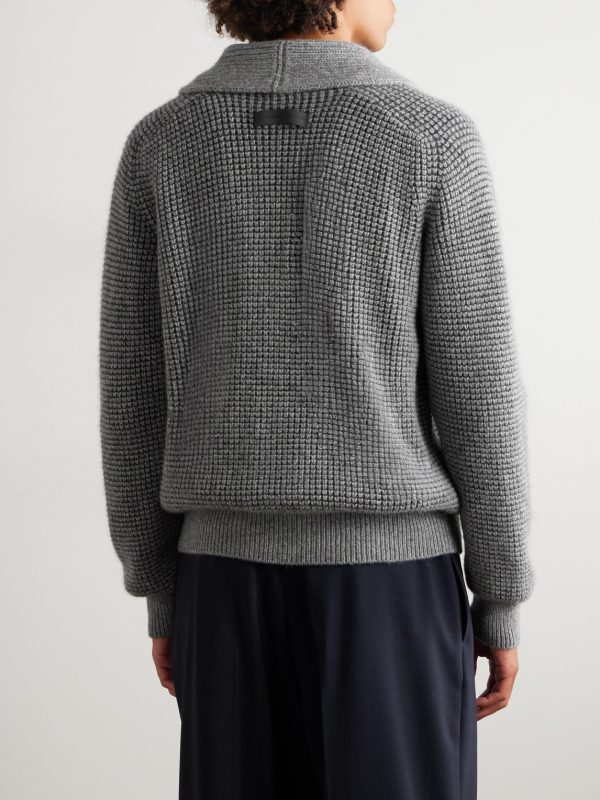 Shawl-Collar Waffle-Knit Cashmere and Mohair-Blend Cardigan - BK