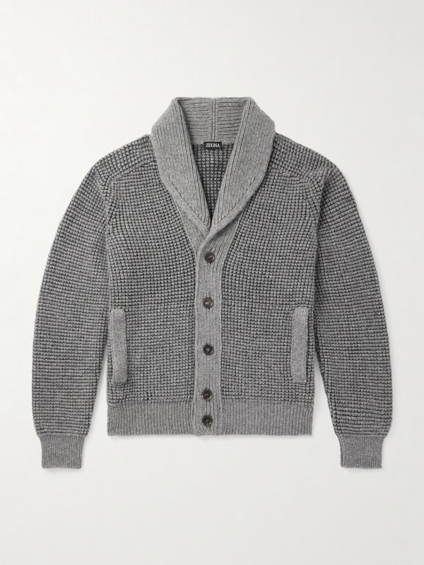 Shawl-Collar Waffle-Knit Cashmere and Mohair-Blend Cardigan
