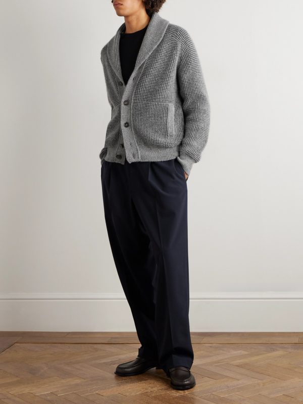Shawl-Collar Waffle-Knit Cashmere and Mohair-Blend Cardigan - OU