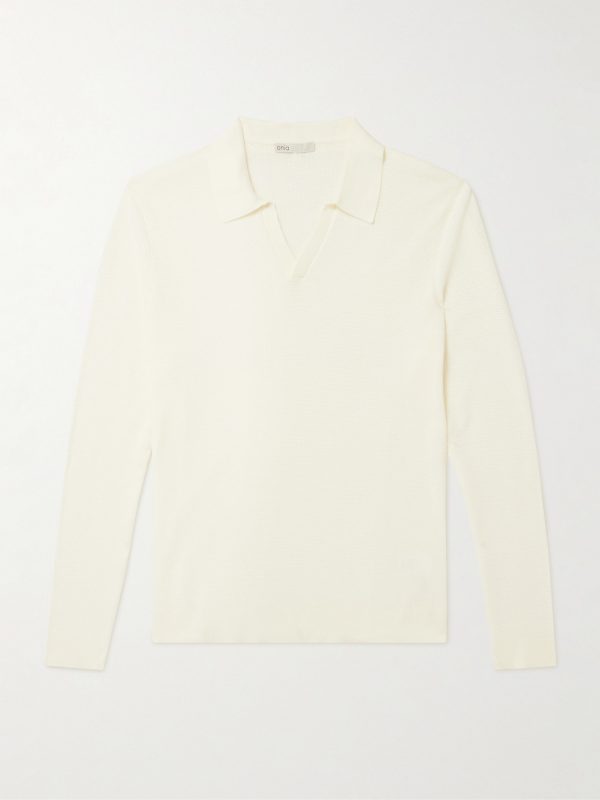 Crocheted-Knit Cotton Polo Shirt