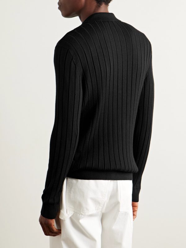 Ribbed Merino Wool Polo Shirt - BK