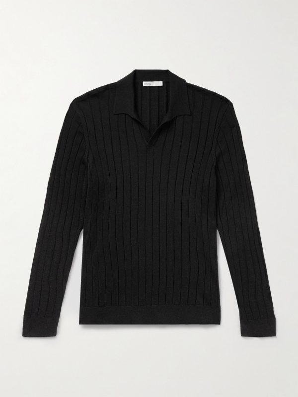 Ribbed Merino Wool Polo Shirt