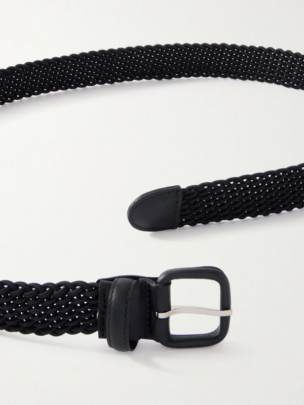2.7cm Leather-Trimmed Woven Cord Belt - E1
