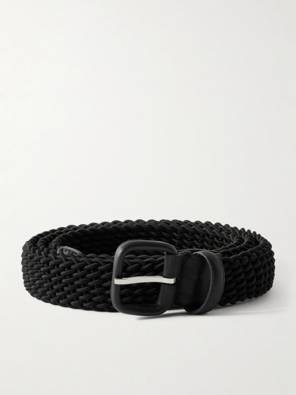 2.7cm Leather-Trimmed Woven Cord Belt