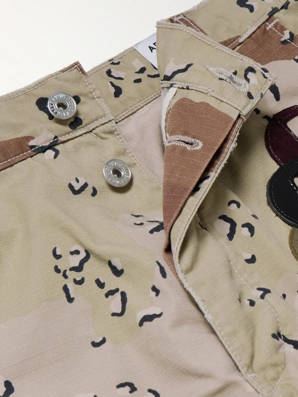 Kenzi Chocolate Chip Appliquéd Distressed Camouflage-Print Cotton-Ripstop Shorts - E1 Kenzi Chocolate Chip Appliquéd Distressed Camouflage-Print Cotton-Ripstop Shorts - E1