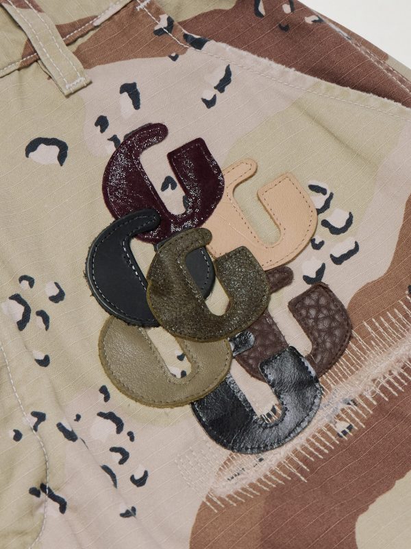 Kenzi Chocolate Chip Appliquéd Distressed Camouflage-Print Cotton-Ripstop Shorts - E2 Kenzi Chocolate Chip Appliquéd Distressed Camouflage-Print Cotton-Ripstop Shorts - E2