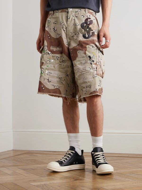 Kenzi Chocolate Chip Appliquéd Distressed Camouflage-Print Cotton-Ripstop Shorts - FR Kenzi Chocolate Chip Appliquéd Distressed Camouflage-Print Cotton-Ripstop Shorts - FR