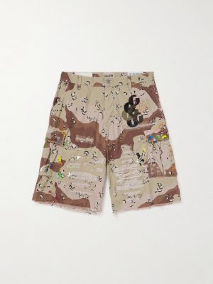 Kenzi Chocolate Chip Appliquéd Distressed Camouflage-Print Cotton-Ripstop Shorts