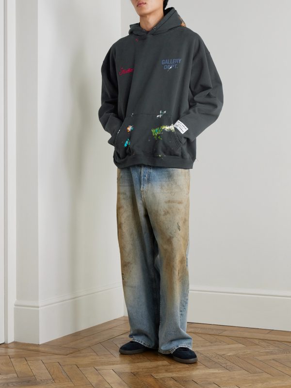 Paint-Splattered Embellished Cotton-Jersey Hoodie - OU