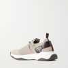Shadow Leather-Trimmed Stretch-Knit Sneakers - BK