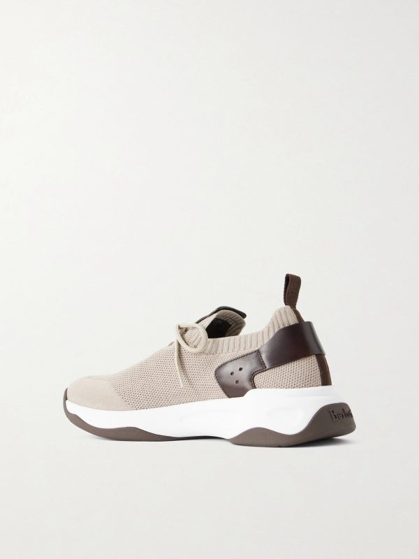 Shadow Leather-Trimmed Stretch-Knit Sneakers - BK