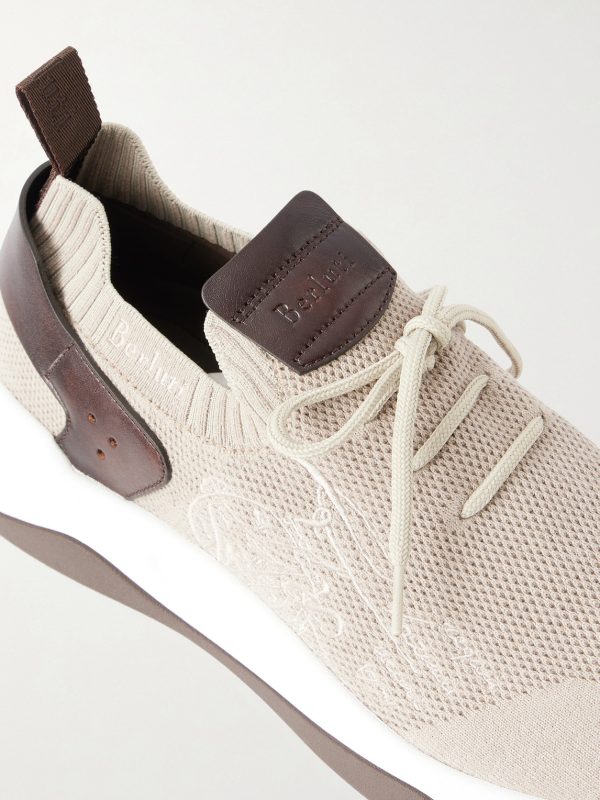 Shadow Leather-Trimmed Stretch-Knit Sneakers - CU