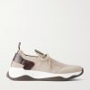 Shadow Leather-Trimmed Stretch-Knit Sneakers