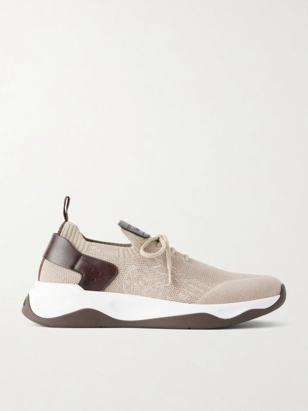 Shadow Leather-Trimmed Stretch-Knit Sneakers