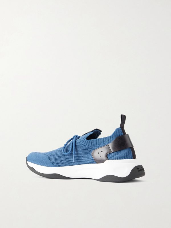 Shadow Leather-Trimmed Stretch-Knit Sneakers - BK