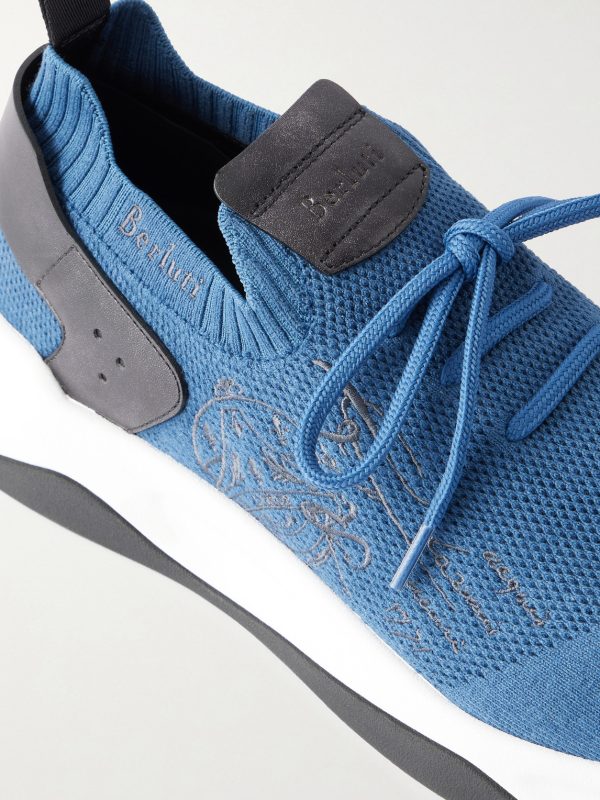 Shadow Leather-Trimmed Stretch-Knit Sneakers - CU