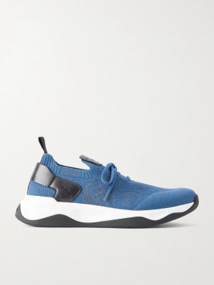 Shadow Leather-Trimmed Stretch-Knit Sneakers Shadow Leather-Trimmed Stretch-Knit Sneakers