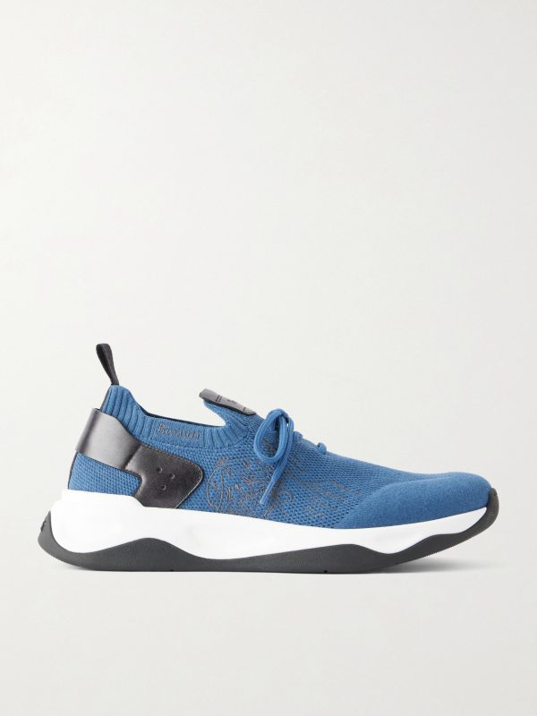 Shadow Leather-Trimmed Stretch-Knit Sneakers